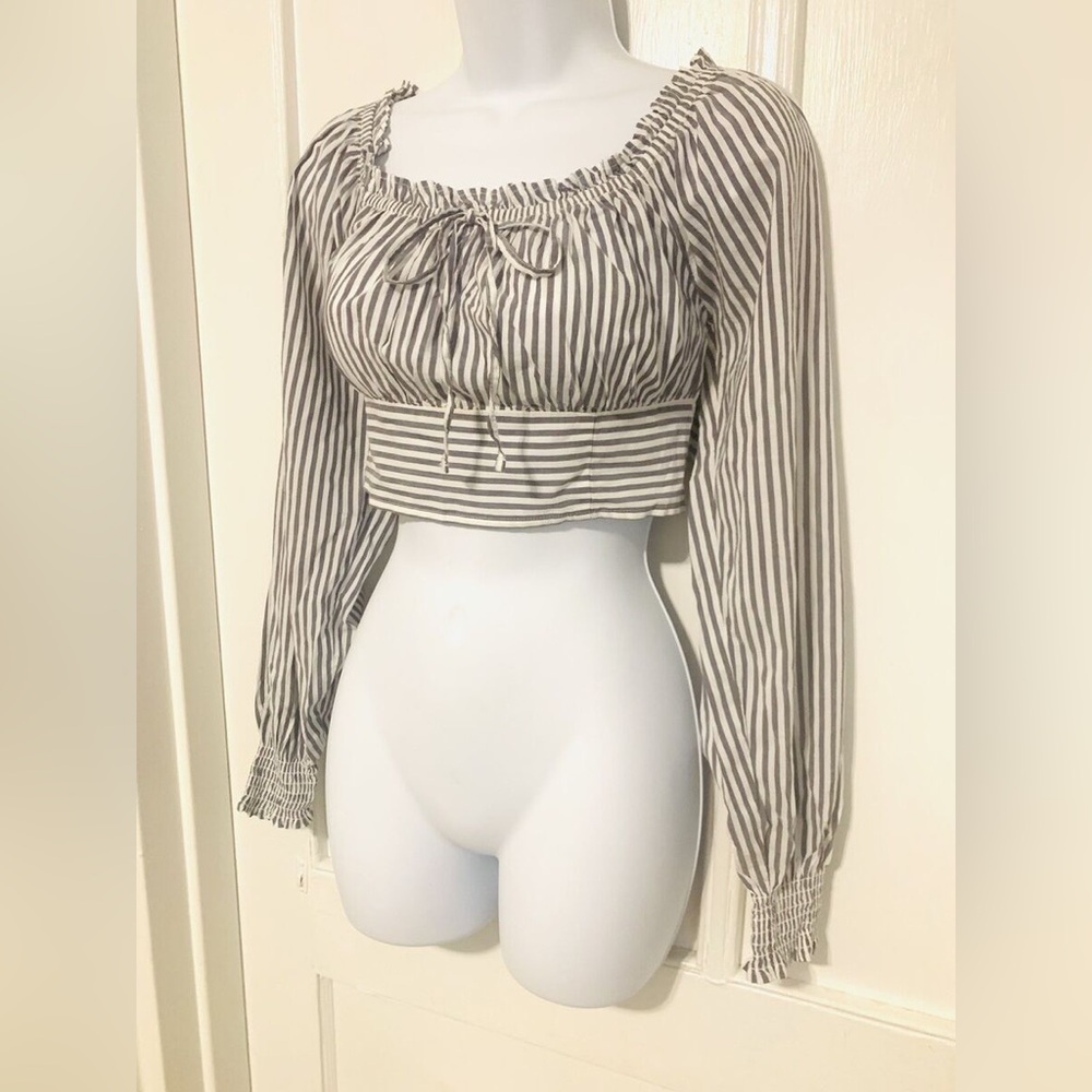 Aerie Striped Cropped Long Sleeve Blue Top XS NWT Great Gift!